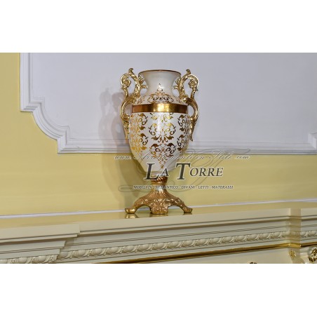 Anfora coppa con manici ceramica centrotavola avorio vaso oro soprammobile DS37