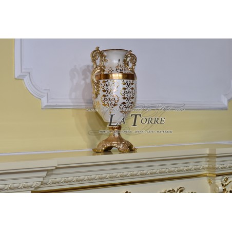 Anfora coppa con manici ceramica centrotavola avorio vaso oro soprammobile DS37