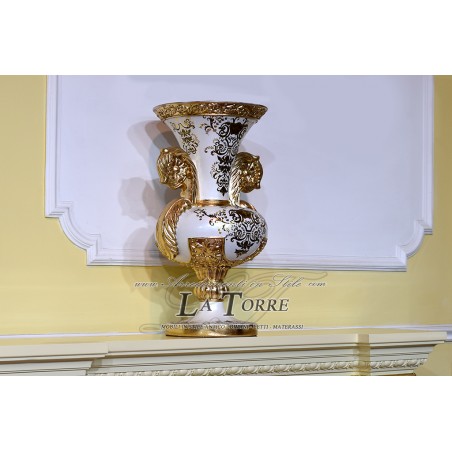 Amphorenbecher, Keramik-Mittelstück, elfenbeinfarbene Vase, Blattgoldverzierung DS17