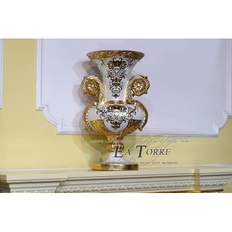 Amphorenbecher, Keramik-Mittelstück, elfenbeinfarbene Vase, Blattgoldverzierung DS17