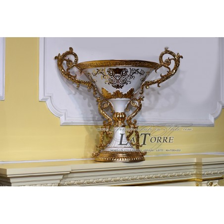 Potiche amphora centerpiece cup with handles ivory ceramic gold vase ornament DS02