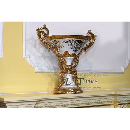Potiche amphora centerpiece cup with handles ivory ceramic gold vase ornament DS02