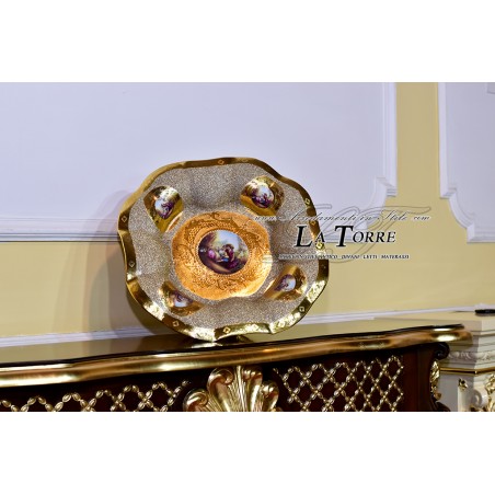 Handbemaltes Porzellantablett, Konfettihalter, goldenes Tischgesteck, Ornament, Po02