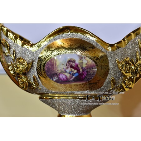 Handbemalter Porzellan-Jatte-Potiche-Gastgeschenkhalter, Tortenständer, Tischdekoration, Gold Po03