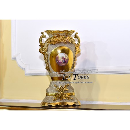 Porcellana dipinta a mano Vaso anfora Porta fiori coppa con manici oro Po05