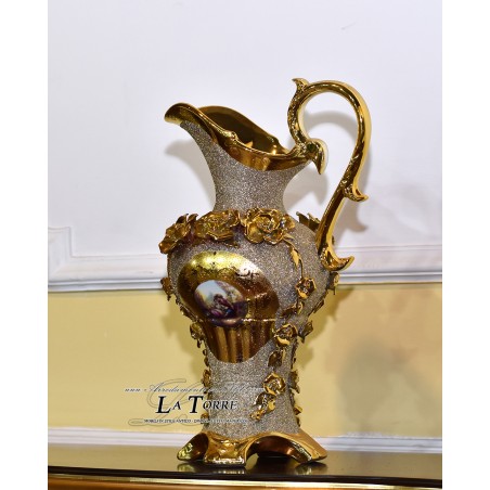 Handbemalte Porzellanvase, Amphore, Krug, Tasse mit goldenen Henkeln Po06