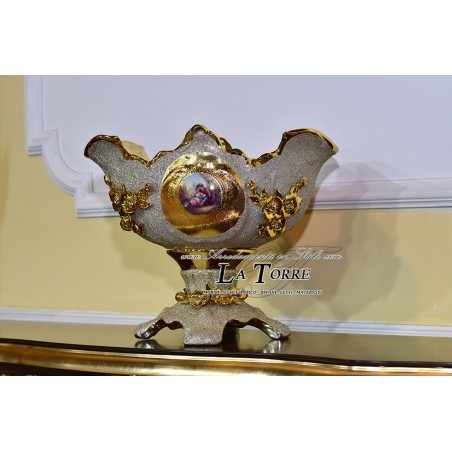 Hand painted porcelain Raised tray centerpiece Gold confetti holder Po08