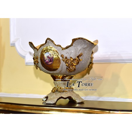 Hand painted porcelain Raised tray centerpiece Gold confetti holder Po08