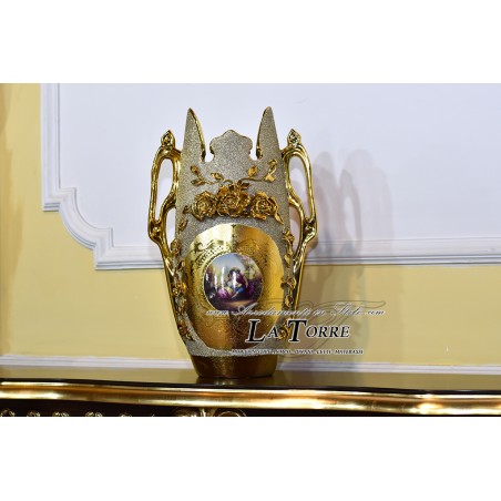 Hand-painted porcelain Amphora vase Flower holder cup with gold handles Po10