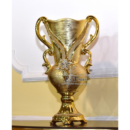 Porcelain with Swarovski Amphora vase Flower holder cup with gold handles Po12