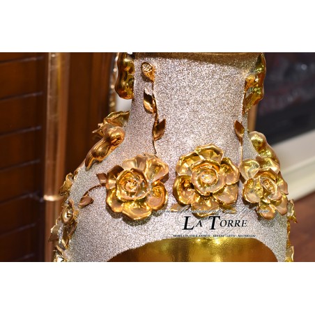 Handbemalte Swarovski-Amphore aus Porzellan, Blumenhalter, Goldbecher Po13