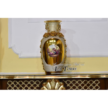 Handbemalte Swarovski-Amphore aus Porzellan, Blumenhalter, Goldbecher Po13
