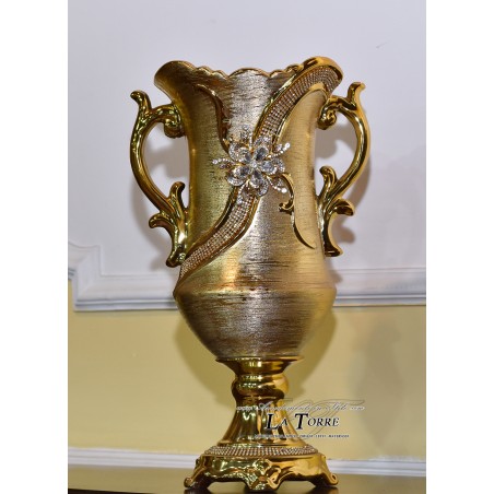 Swarovski porcelain Amphora vase Flower holder cup with gold handles Po14