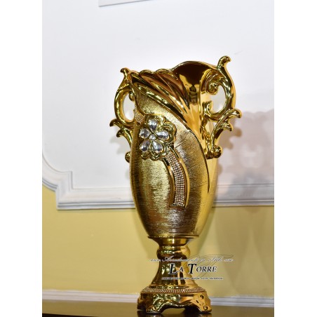 Porcellana Swarovski Vaso anfora Portafiori coppa con manici oro Po15
