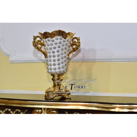 Porcelain vase amphora flower holder cup with white gold swarovski gold handles ZO03