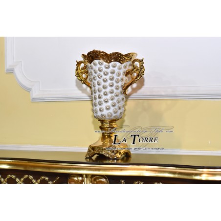 Porcelain vase amphora flower holder cup with white gold swarovski gold handles ZO03