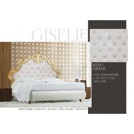 Baroque double bed in eco-leather solid wood gold silver Giselle