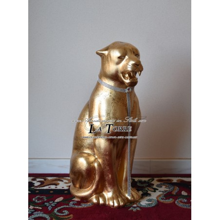 Animali in ceramica statua scultura pantera puma oro cracklé leopardo swarovski h70cm PR31