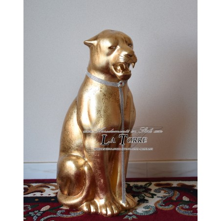Animali in ceramica statua scultura pantera puma oro cracklé leopardo swarovski h70cm PR31