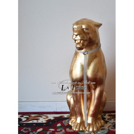 Animali in ceramica statua scultura pantera puma oro cracklé leopardo swarovski h70cm PR31
