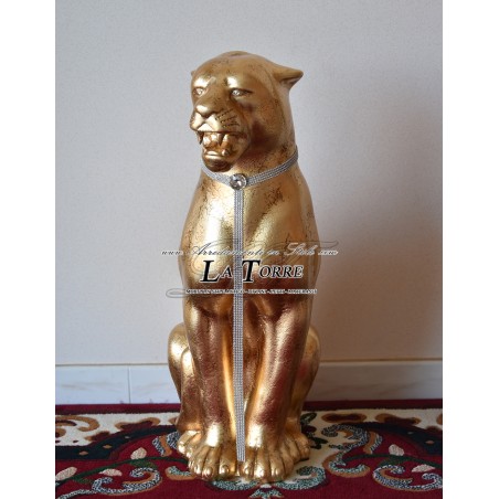 Statue sculpture panther gold crackle leopard swarovski animals ceramic h70cm