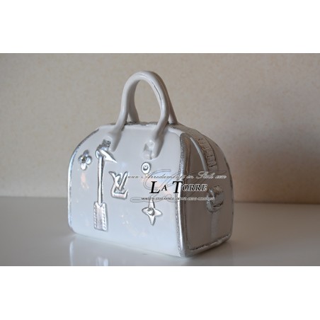 Borsa ceramica soprammobile bauletto Louis Vuitton piccolo bianco argento con swarovski PR15