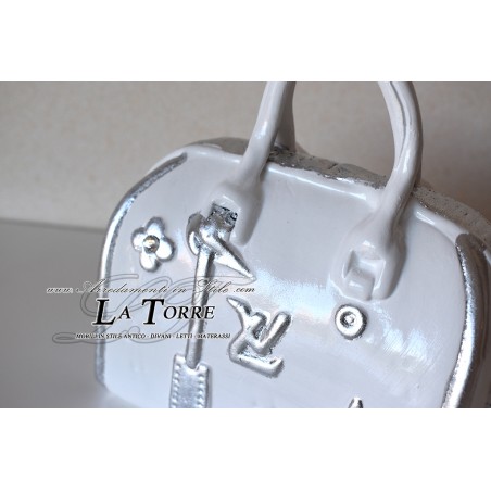 Louis small silver white ceramic bag with swarovski