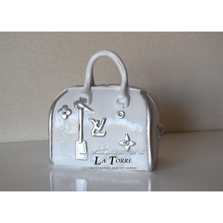 Louis small silver white ceramic bag with swarovski