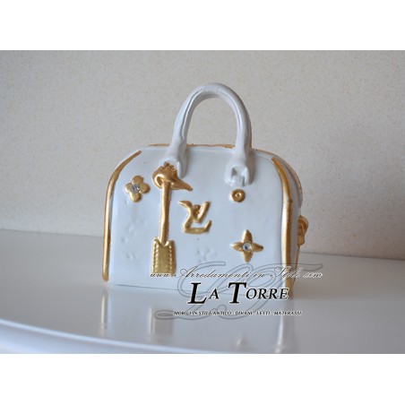Borsa ceramica bauletto Louis piccolo bianco oro con swarovski PR15