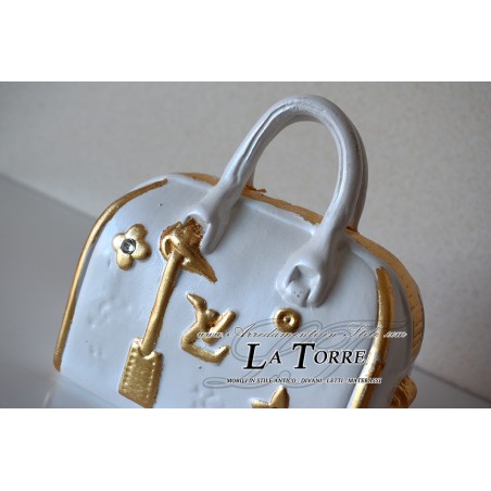 Louis kleine weiße Goldkeramik-Koffertasche mit Swarovski-Kristallen PR15