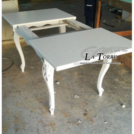 Classic baroque rectangular dining table 150 cm extendable 200 white silver in wood TA01