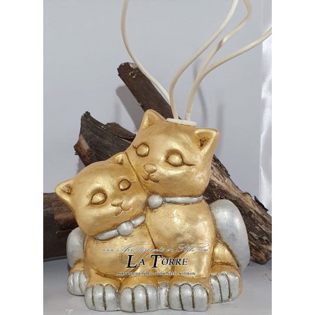 Statua profumatore coppia di gatti foglia oro argento soprammobile decorazione casa OG352