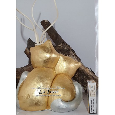 Statua profumatore coppia di gatti foglia oro argento soprammobile decorazione casa OG352