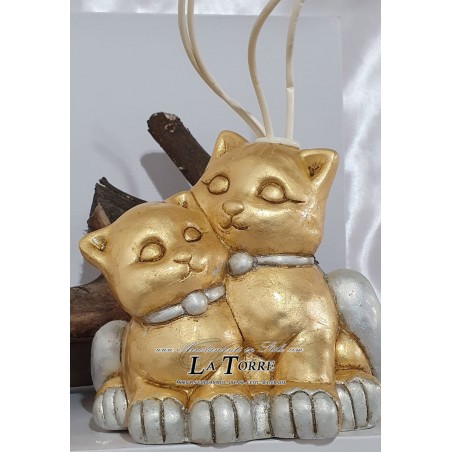 Lufterfrischer-Statue eines Katzenpaares aus Goldblatt und Silber, Heimdekoration, Ornament OG352