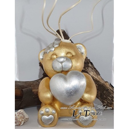 Sitzende Bärenstatue mit Herz, Blattgold, Silber, Heimdekorationsornament OG350