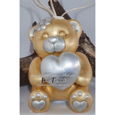Statua profumatore orso seduto con cuore foglia oro argento soprammobile decorazione casa OG350