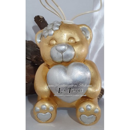 Statua profumatore orso seduto con cuore foglia oro argento soprammobile decorazione casa OG350