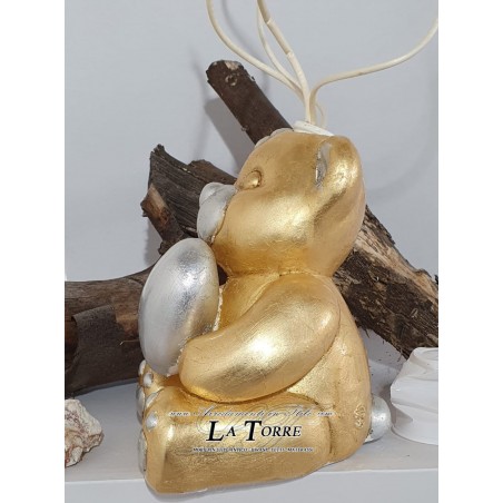 Sitzende Bärenstatue mit Herz, Blattgold, Silber, Heimdekorationsornament OG350