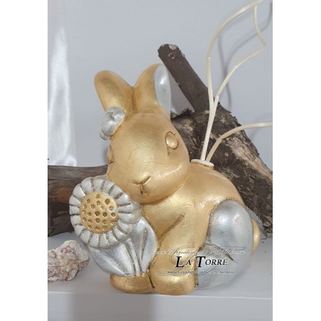 Statua profumatore coniglio foglia oro argento soprammobile decorazione casa OG353