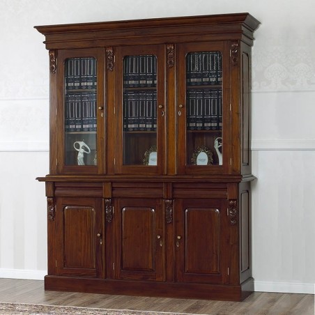 Bookcase Annette English Style Glass Cabinet Cabinet Ministerial Presidential Walnut 6 Doors 3 Drawers