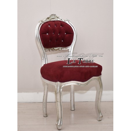 Louis XV small chair music chair solid wood silver leaf red velvet k90