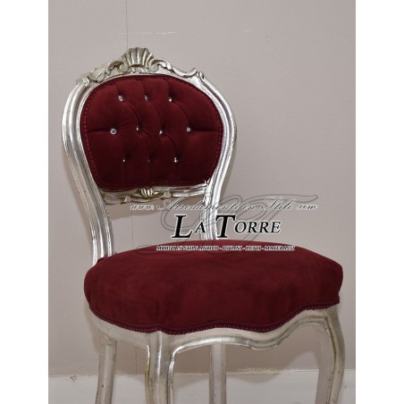 Louis XV small chair music chair solid wood silver leaf red velvet k90