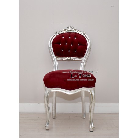 Louis XV small chair music chair solid wood silver leaf red velvet k90