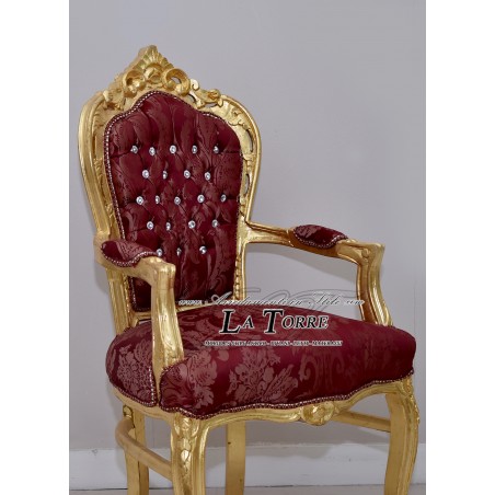Still Louis XV Baroque Empire Gold Armchair with Burgundy Damast Fabric AL2729