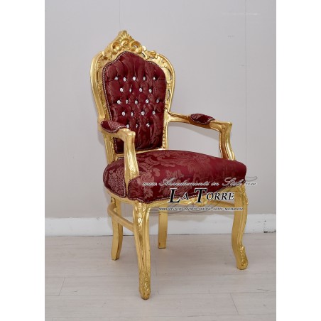 Still Louis XV Baroque Empire Gold Armchair with Burgundy Damast Fabric AL2729