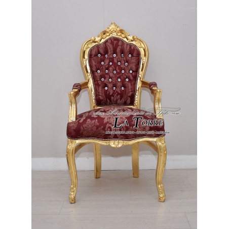 Still Louis XV Baroque Empire Gold Armchair with Burgundy Damast Fabric AL2729