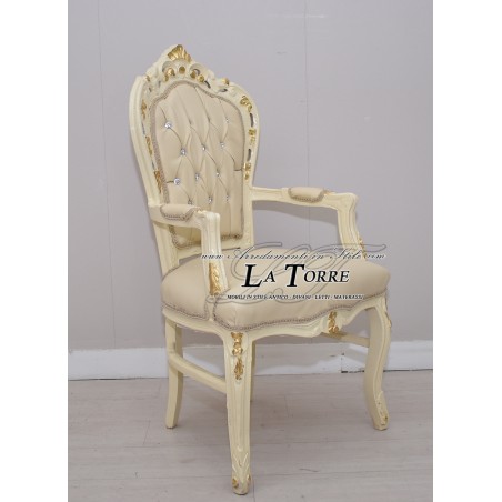 Sedia Poltrona Still Luigi XV Barocco Impero avorio oro ecopelle AL2729