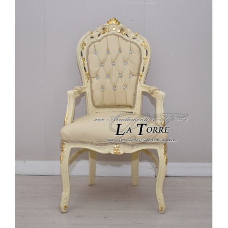 Sedia Poltrona Still Luigi XV Barocco Impero avorio oro ecopelle AL2729