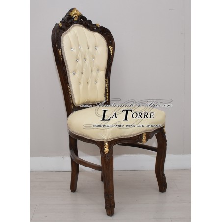 Poltrona sedia still LUIGI XV Barocco legno noce e oro tessuto champagne  AL1826