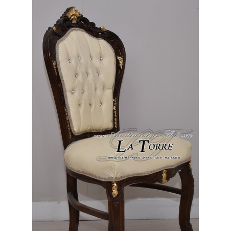 Poltrona sedia still LUIGI XV Barocco legno noce e oro tessuto champagne  AL1826